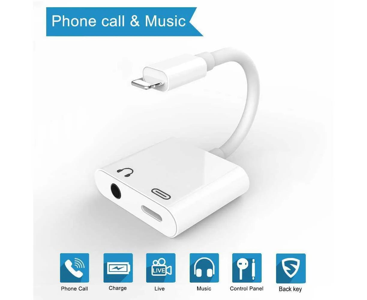 DIGITAL TEC Lightning to 3.5mm Audio & Charging Adapter – 2 in 1 Earphone Splitter with Call Support for iPhone