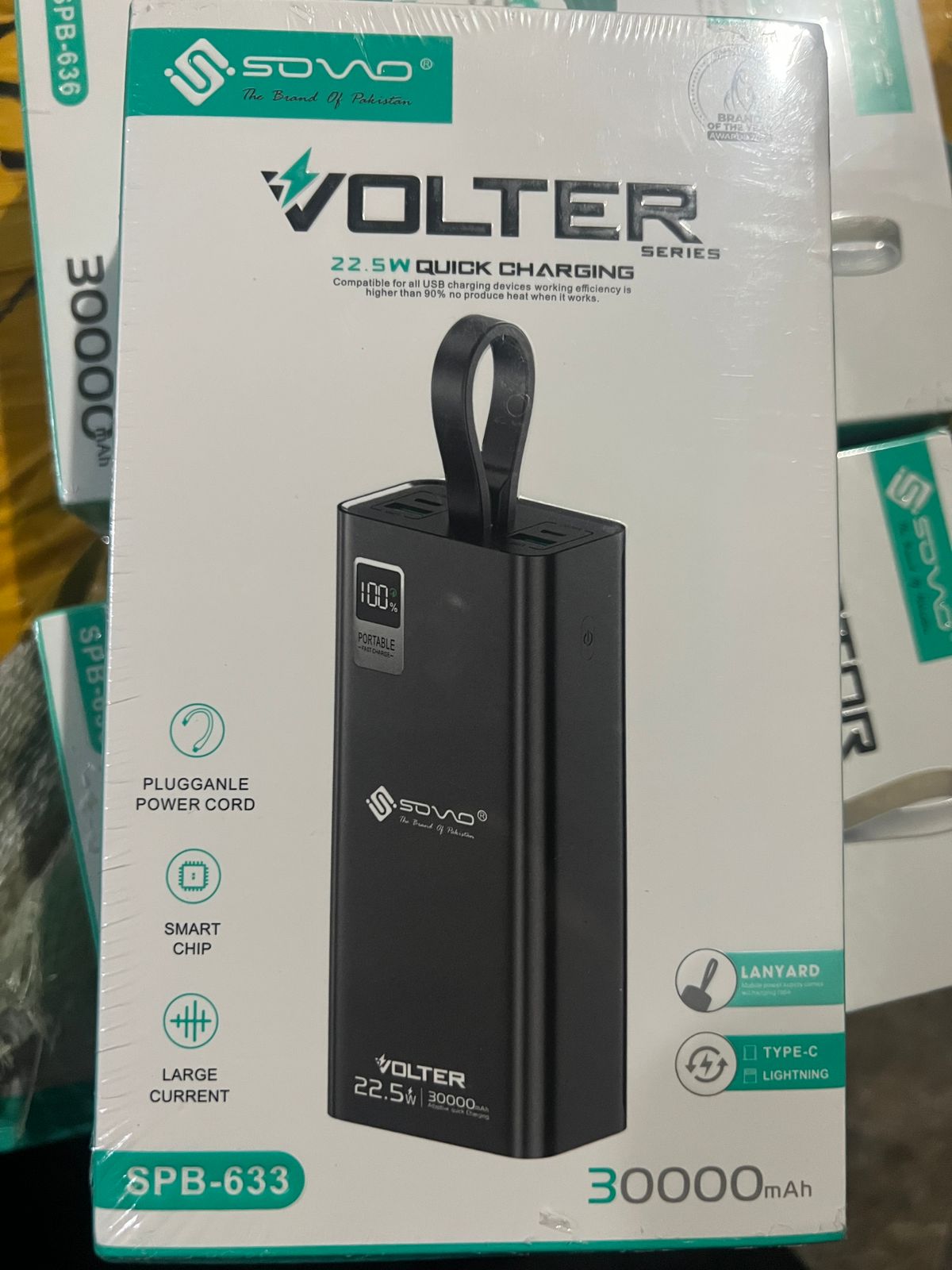 SOVO VOLTER SPB-633 | 30000mAh 22.5W Quick Charging Power Bank | Dual USB & Type-C Output | LED Display | Fast & Safe Charging