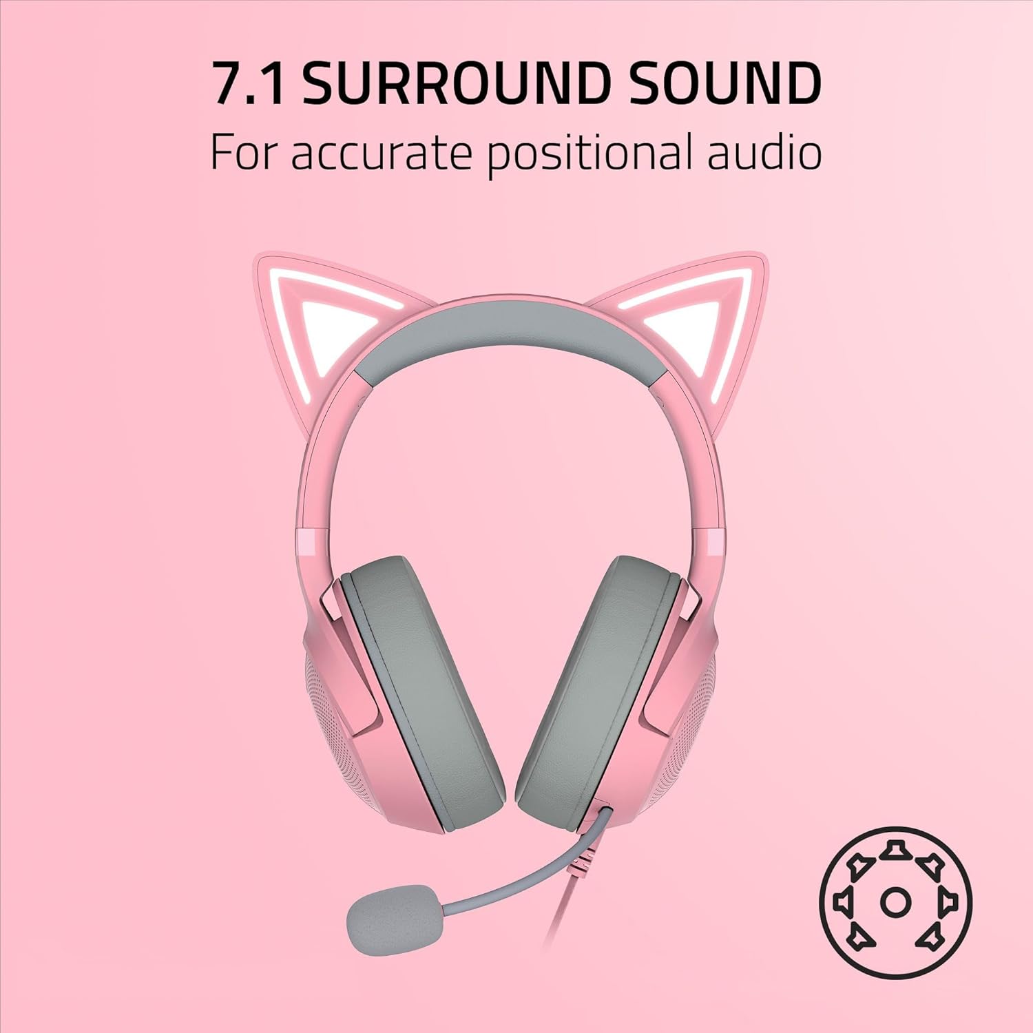 Razer Kraken Kitty Edition Gaming Headset – USB 7.1 Surround Sound, RGB Kitty Ears, Pink (Open Box)