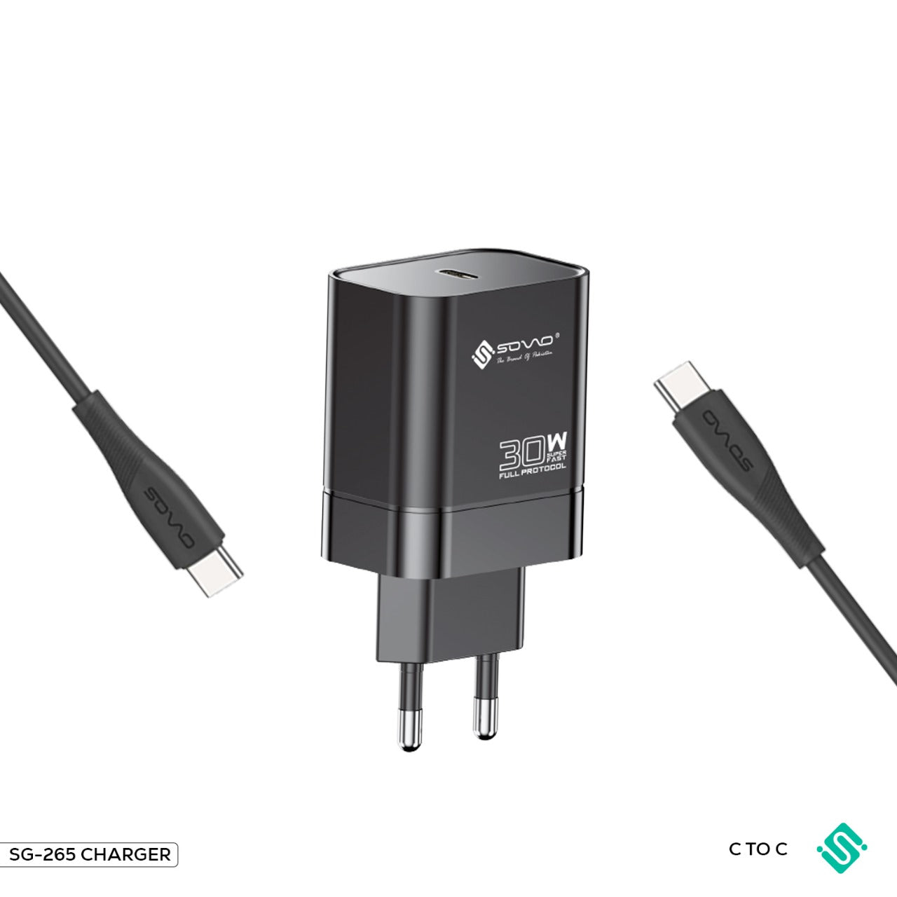 SOVO LAZER 30W Super Fast C to C Charger | PD & QC 3.0 | Type-C Adapter with Type-C Cable | Quick Charging for Android & iPhone
