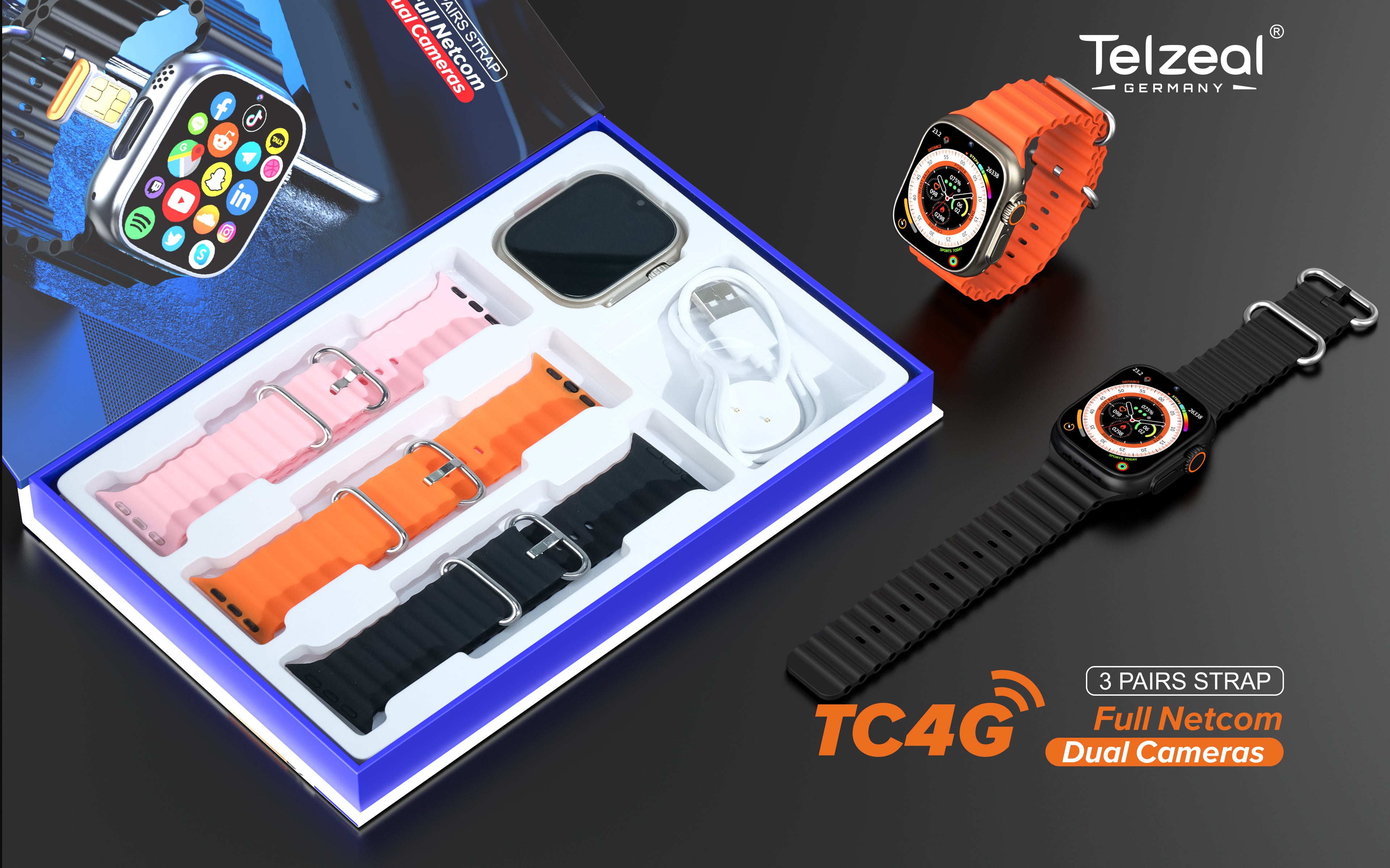 Telzeal TC4G Android Ultra Smart Watch – 4G LTE, Dual Camera & Fitness Tracker