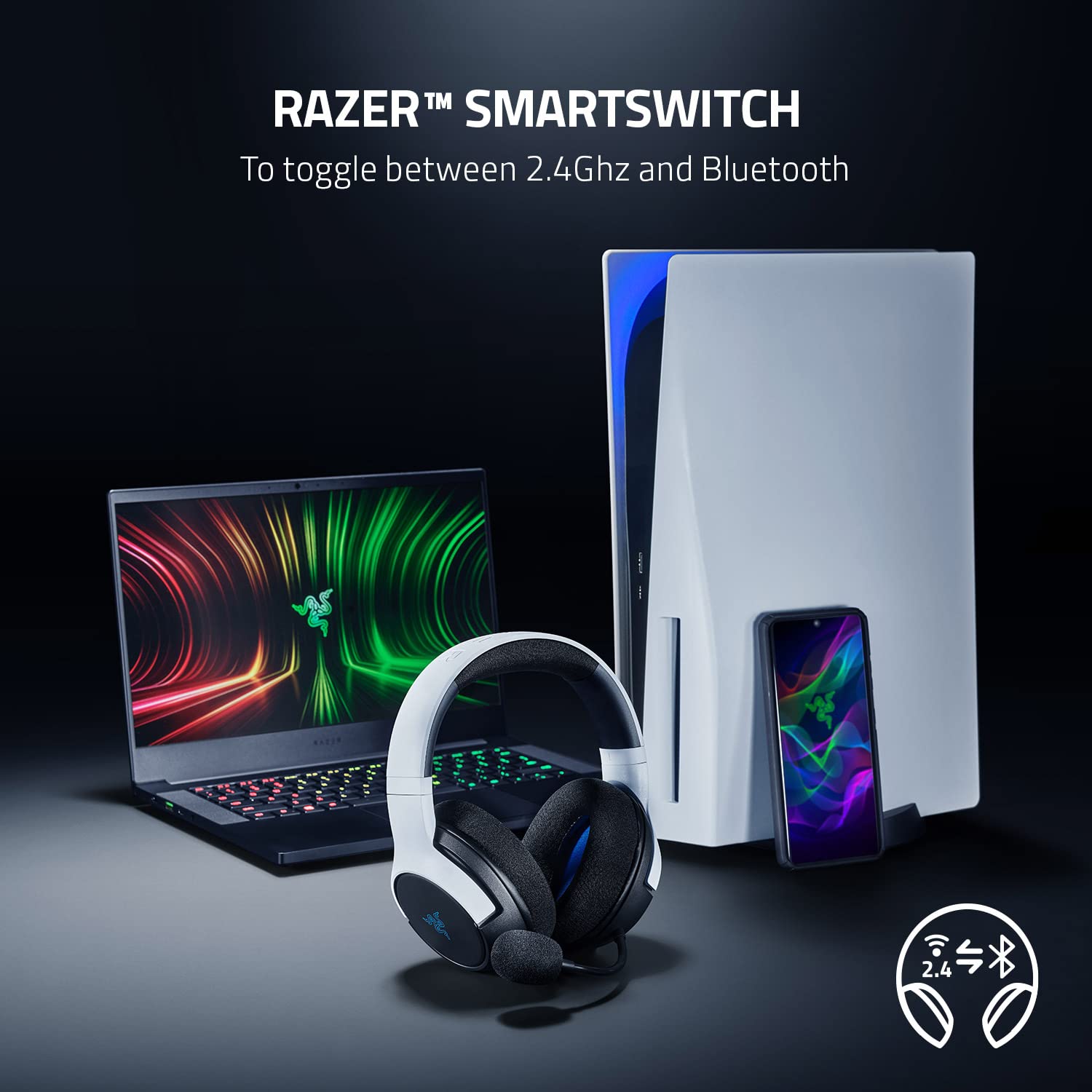 Razer Kaira Dual Wireless Gaming Headset (Open Box) – Dual Connectivity, 50mm Drivers, Low-Latency Bluetooth