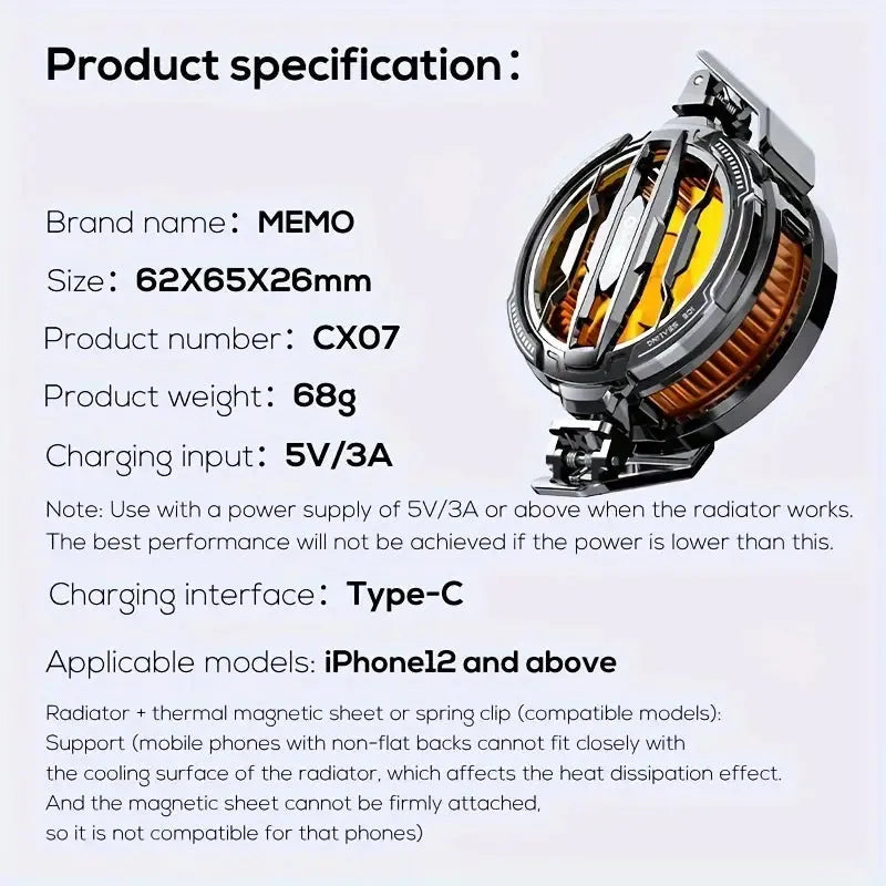 MEMO CX07 Magnetic Cooling Fan for Mobile Phones – Ultra-Fast Radiator for Gaming & Long Use